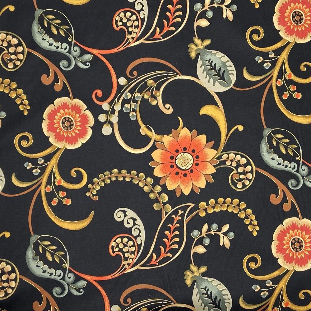 Vtg Mill Creek Fabrics Floral‎ Night Black Remnant Sewing Fabric 2pcs = 3.7yards